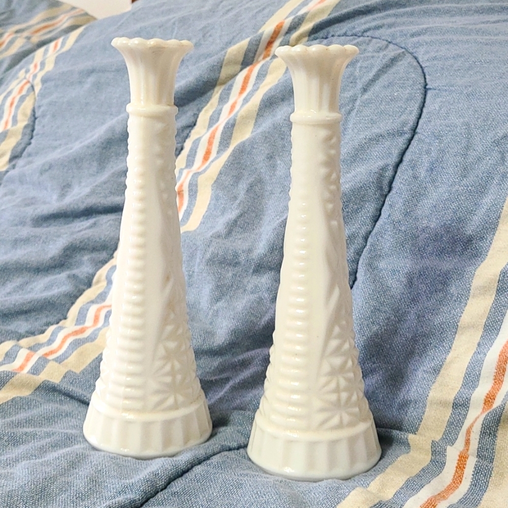 Milk Glass vases 9" vintage